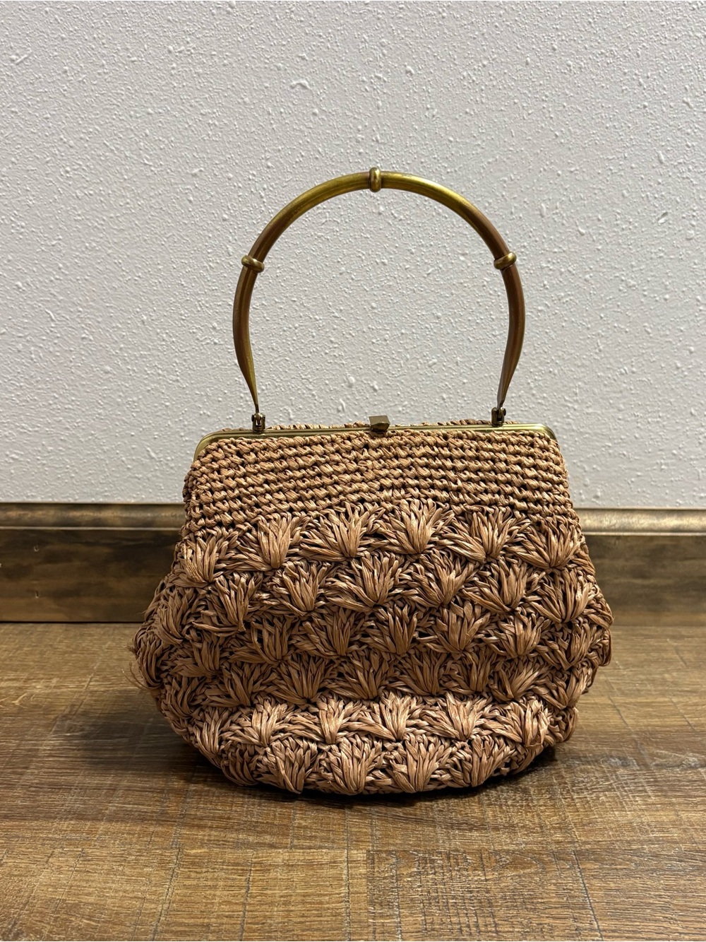 Vintage Morris Moskowitz Raffia Bag 1960s Crocheted Straw Kisslock Satchel